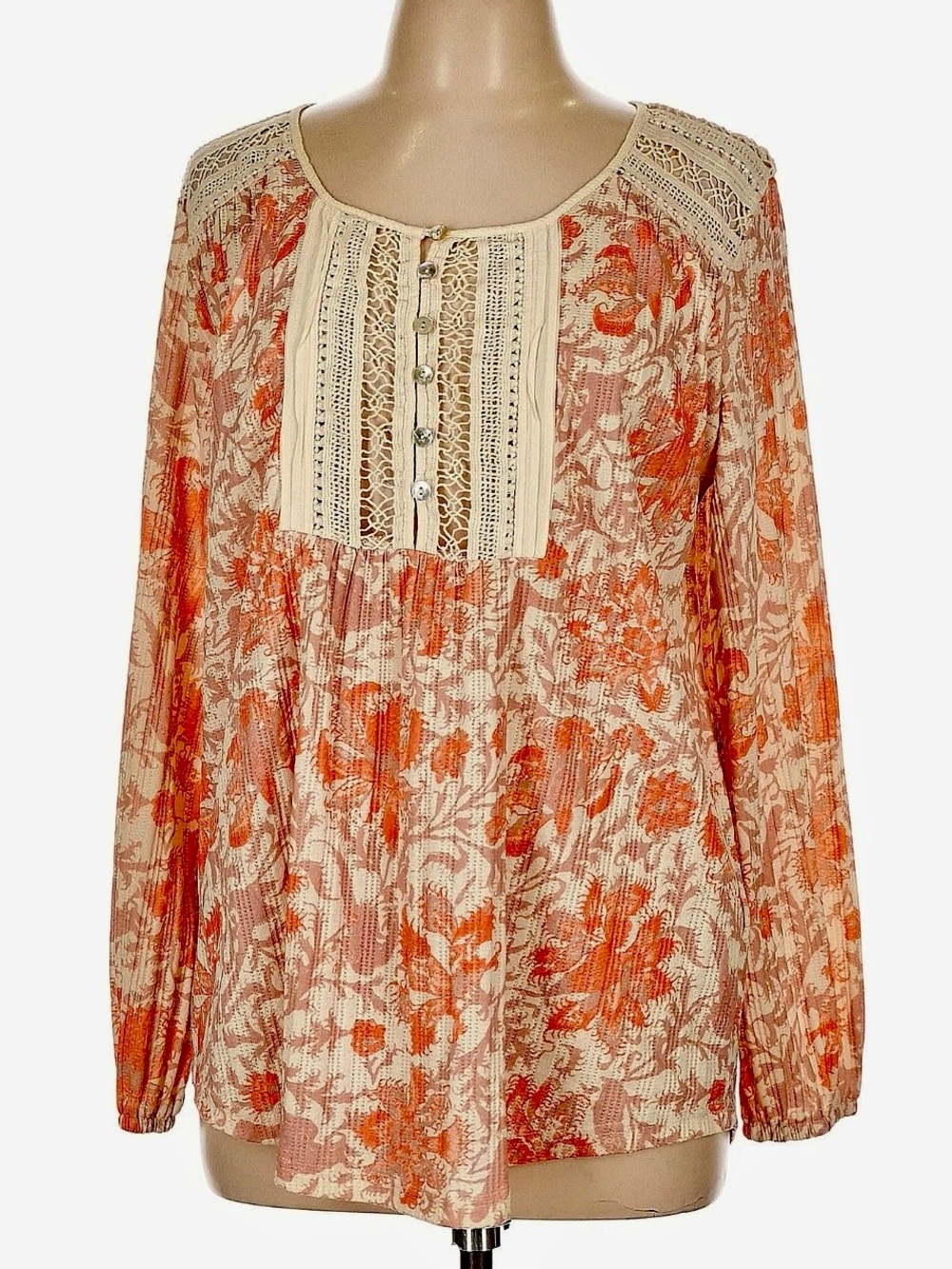 Susan Betro Crochet and Cotton Boho Top size large